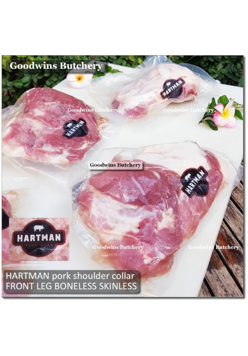 Pork leg FRONT LEG BONELESS SKINLESS Hartman-Manado frozen KAKI BABI DEPAN TANPA TULANG KULIT (price/pc 800g)